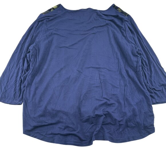 Chico's Blouse Women's Size 3 Blue Multicolor XL Peacock Velour Sheer Lined Top - Picture 5 of 5